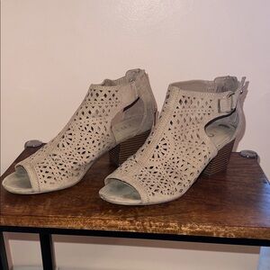 Unisa Beige Cutout Peep-Toe Heels